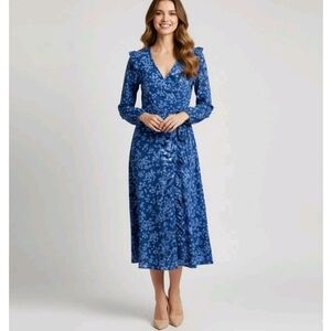 Draper James Blue Floral Long Sleeve Wrap Dress Size Small